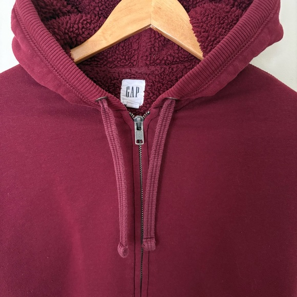 Gap Maroon Sherpa Lined Zip Hoodie Men’s L - Cozy Fleece EUC - Winter Must! - Picture 2 of 10